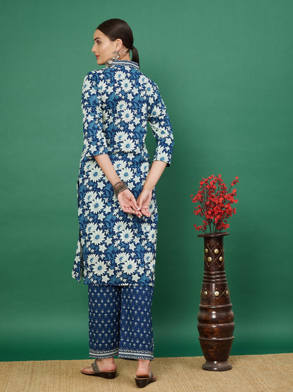 Blue Printed Cotton Kurta with Palazzo