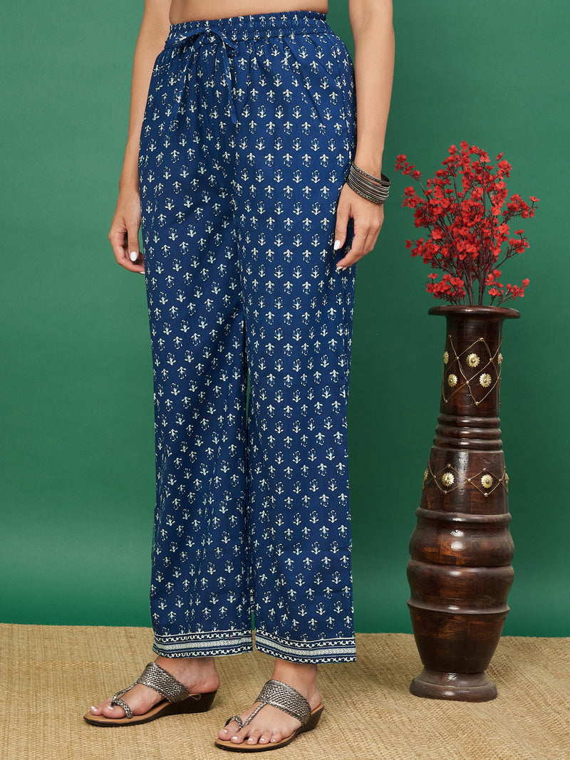 Blue Printed Cotton Kurta with Palazzo