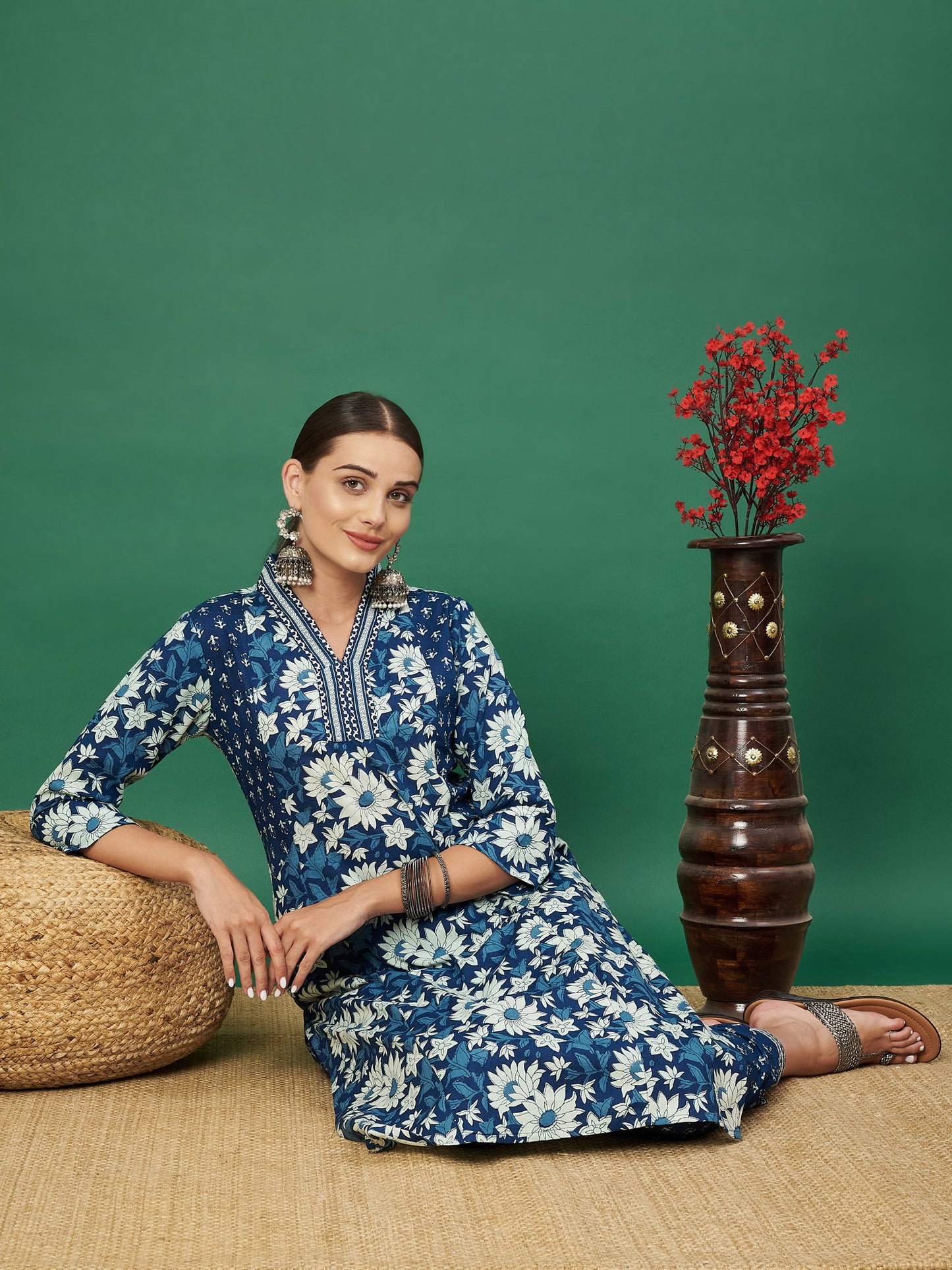 Blue Printed Cotton Kurta with Palazzo