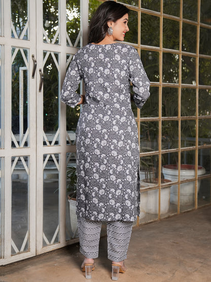 Grey Rayon Straight Kurta Set