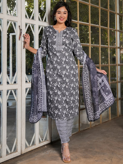 Grey Rayon Straight Kurta Set