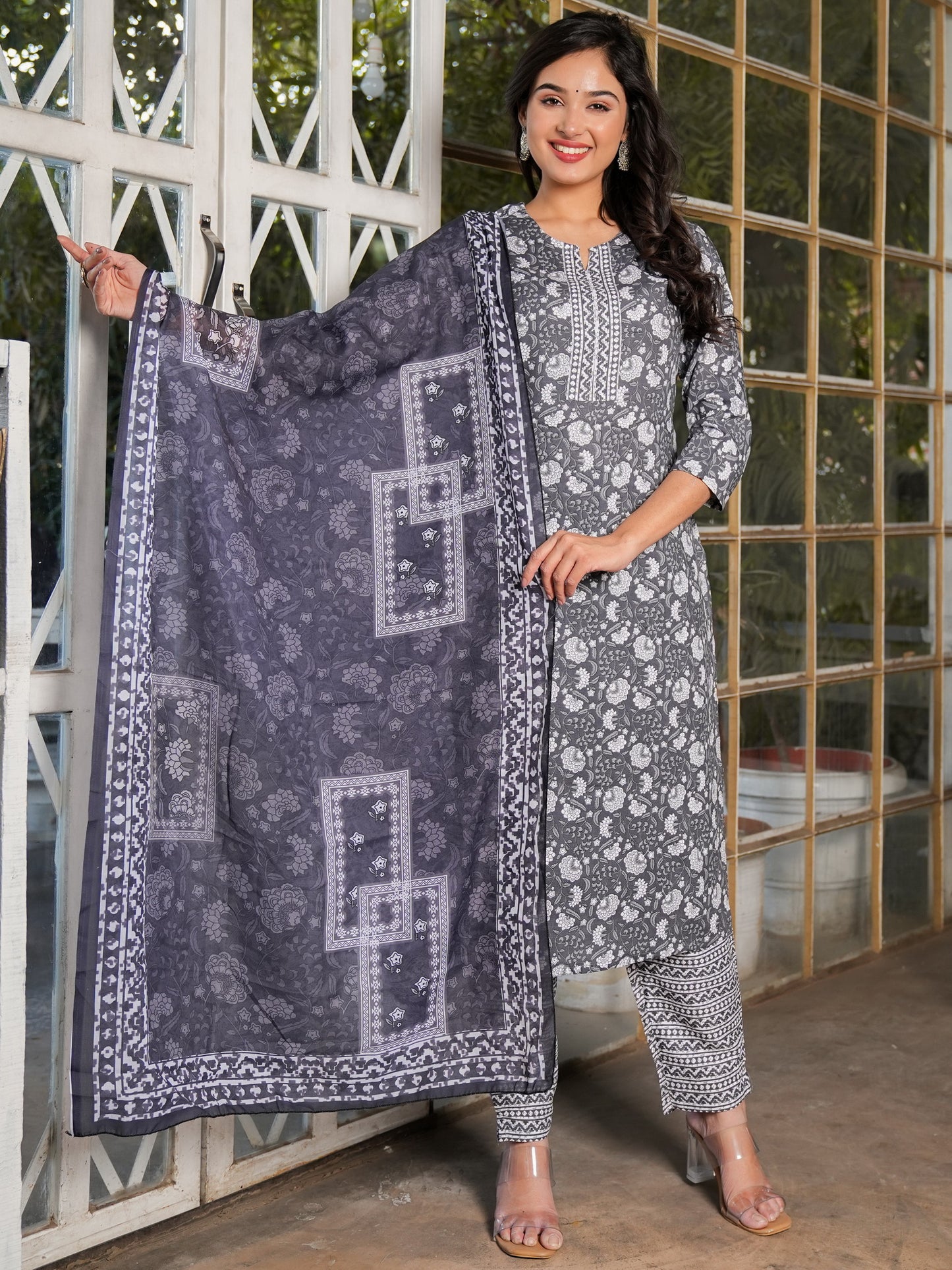 Grey Rayon Straight Kurta Set