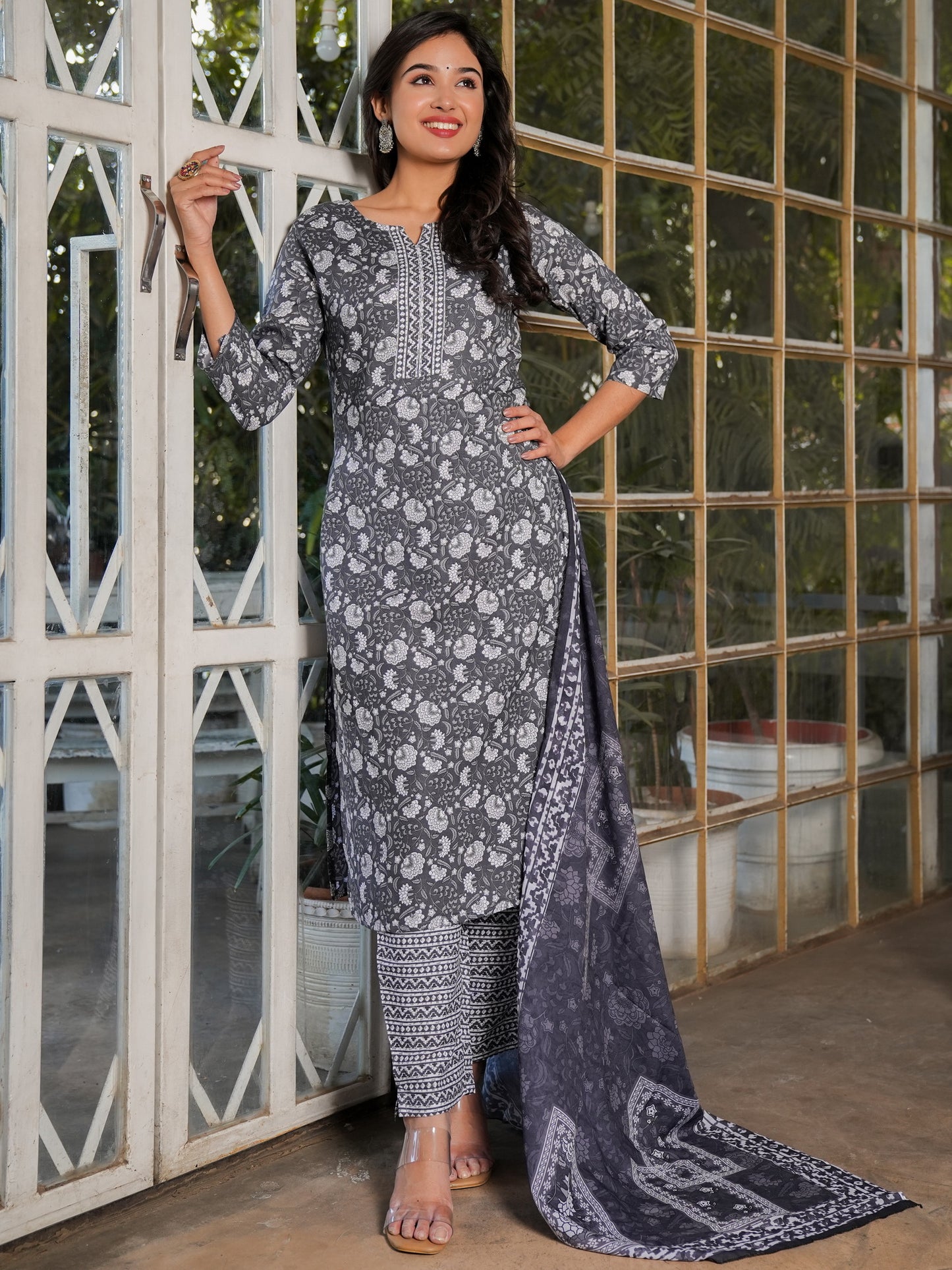 Grey Rayon Straight Kurta Set