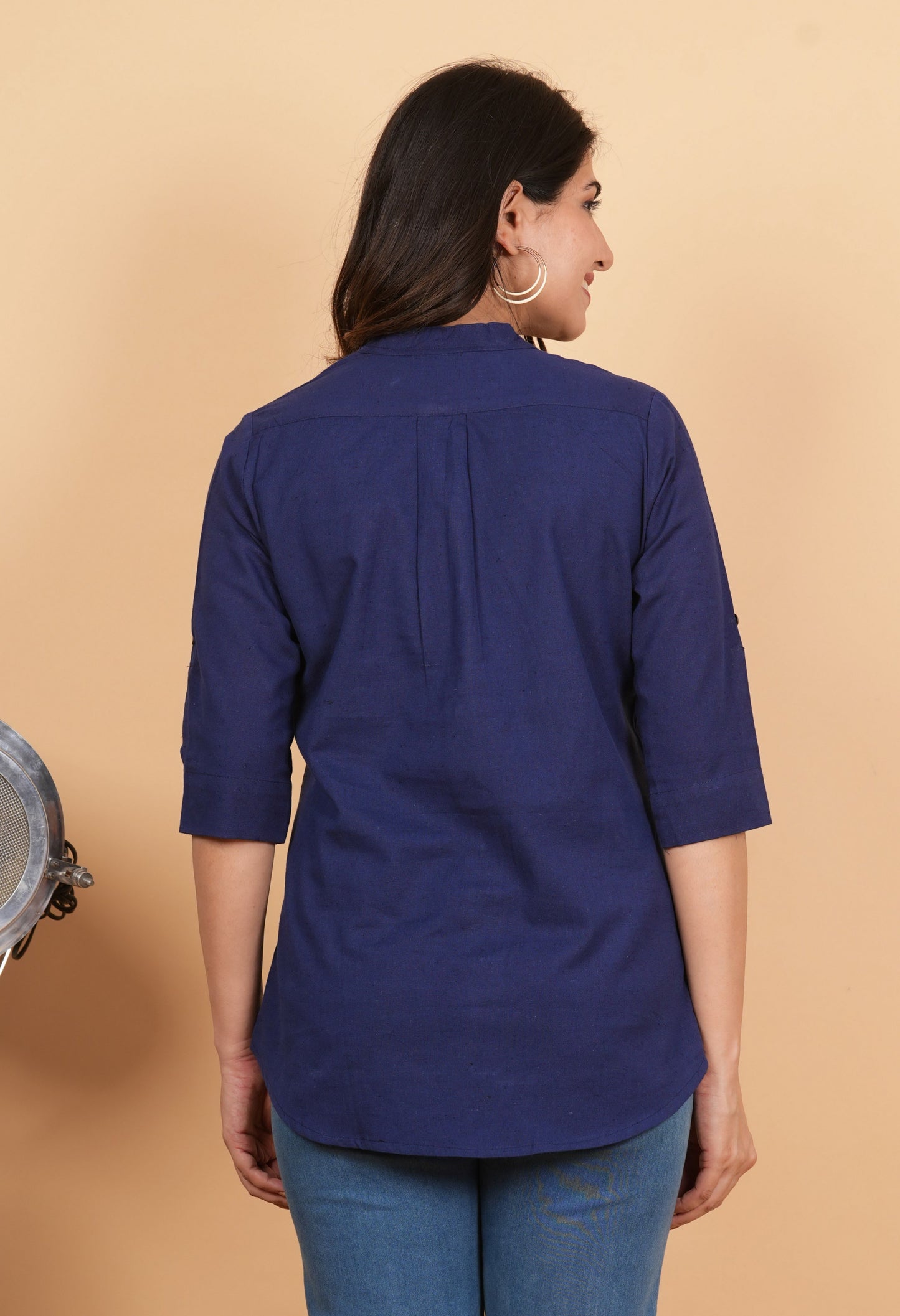 Navy Blue A-Line Cotton Blend Top