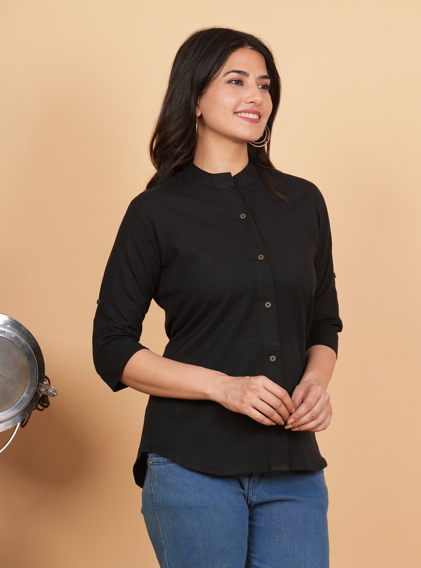 Black A-Line Cotton Blend Top