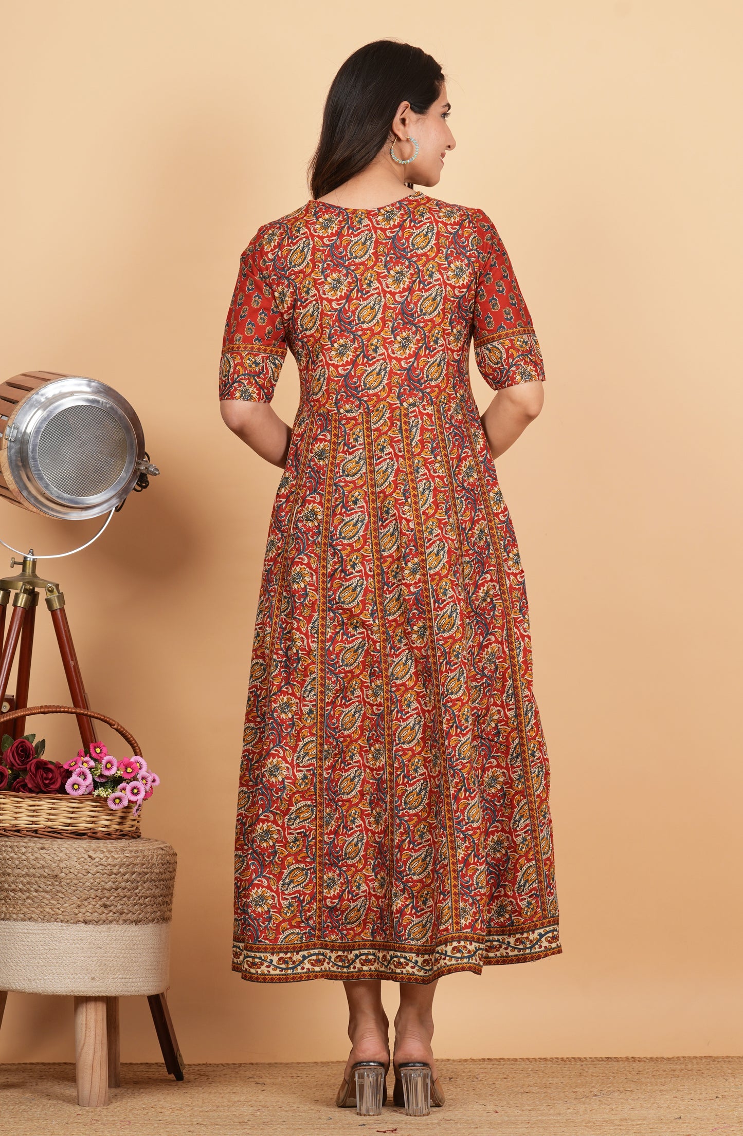 Maroon Anarkali Print Cotton Kurta