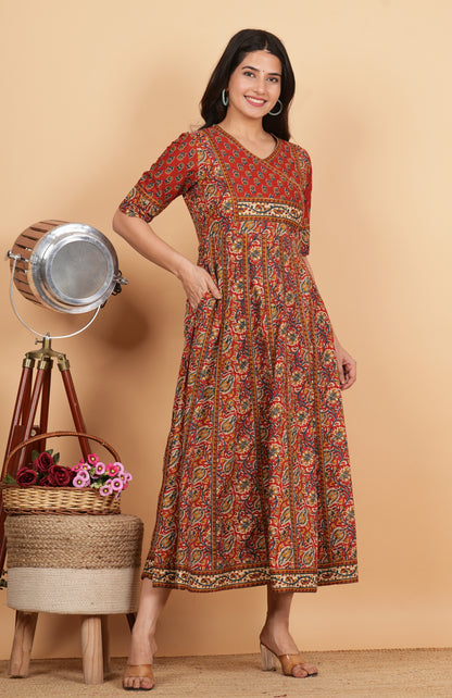 Maroon Anarkali Print Cotton Kurta