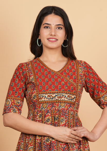 Maroon Anarkali Print Cotton Kurta