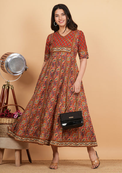 Maroon Anarkali Print Cotton Kurta