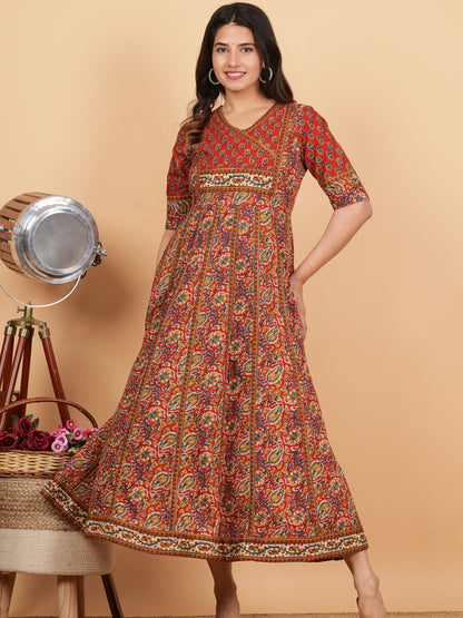 Maroon Anarkali Print Cotton Kurta