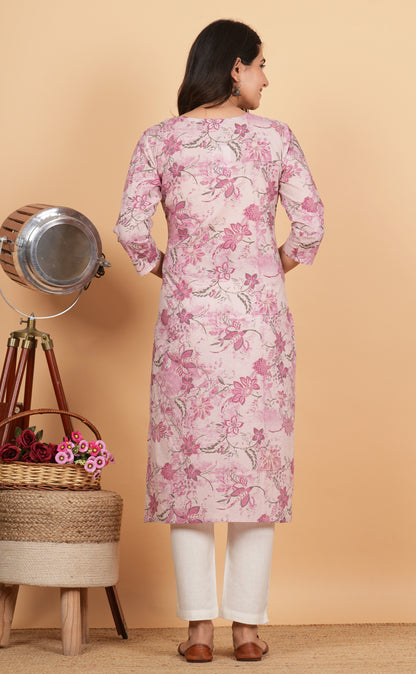 Pink Angrakha Printed Cotton Kurta