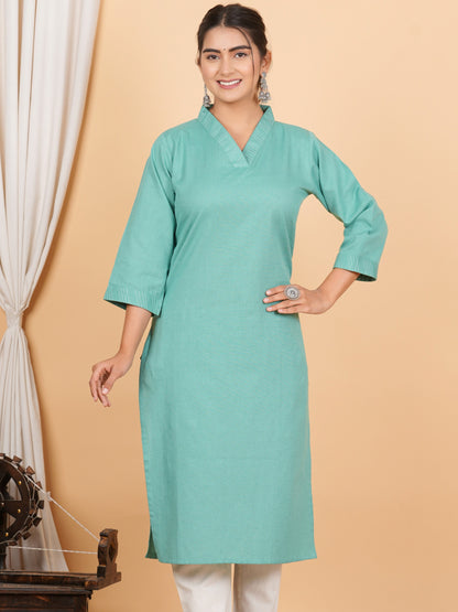 Aqua Straight Printed Cotton Kurta