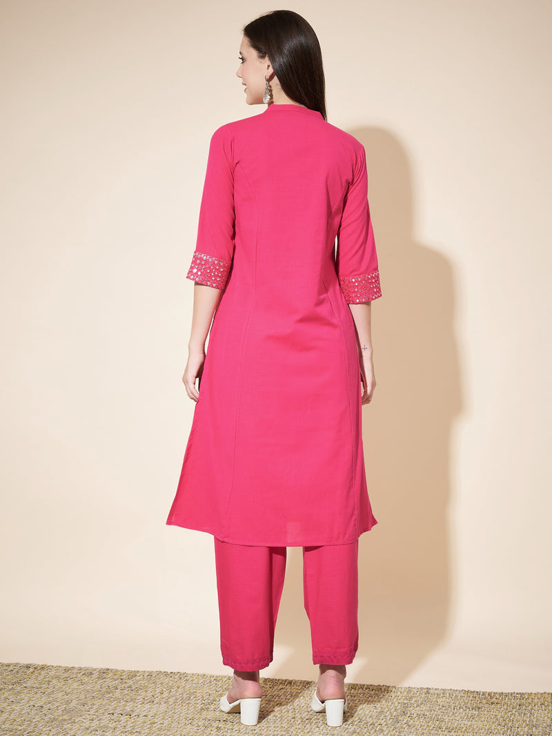 Pink Straight Cotton-Flex Kurta with Pant