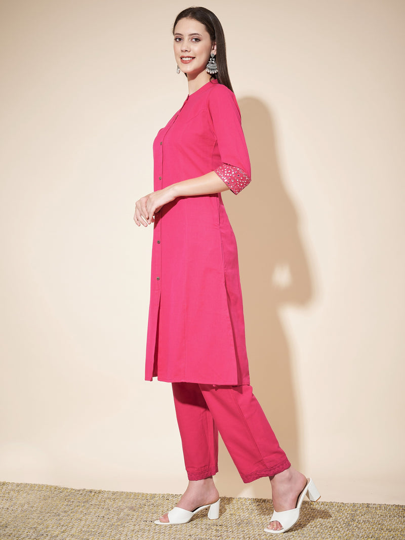 Pink Straight Cotton-Flex Kurta with Pant