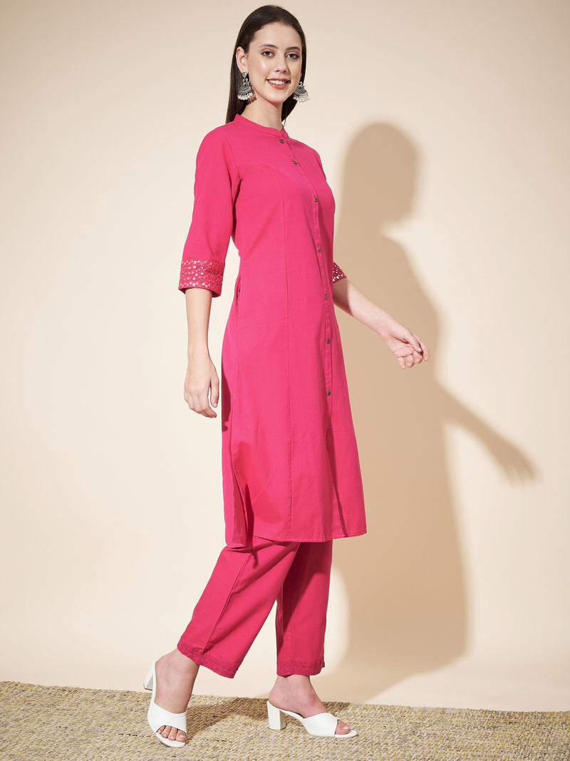 Pink Straight Cotton-Flex Kurta with Pant