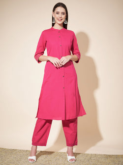 Pink Straight Cotton-Flex Kurta with Pant