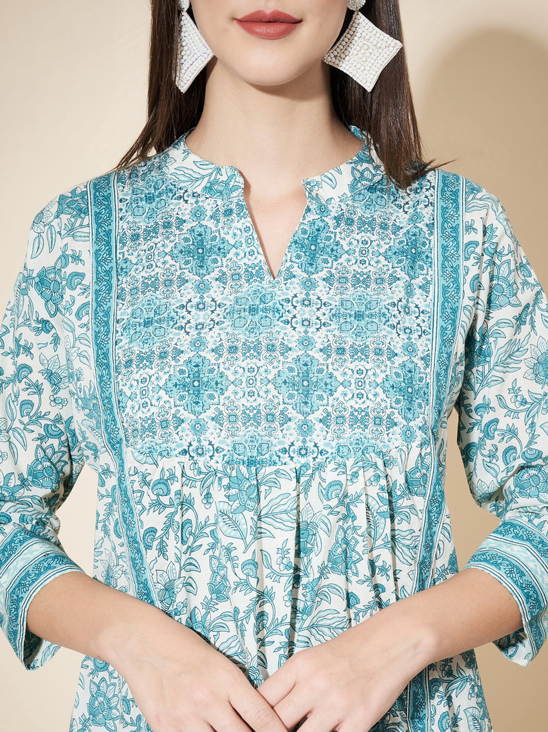 Sky Blue Cotton floral Printed Top