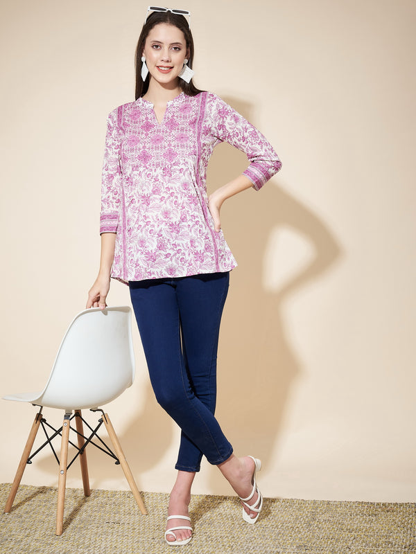Pink Cotton floral Printed Top