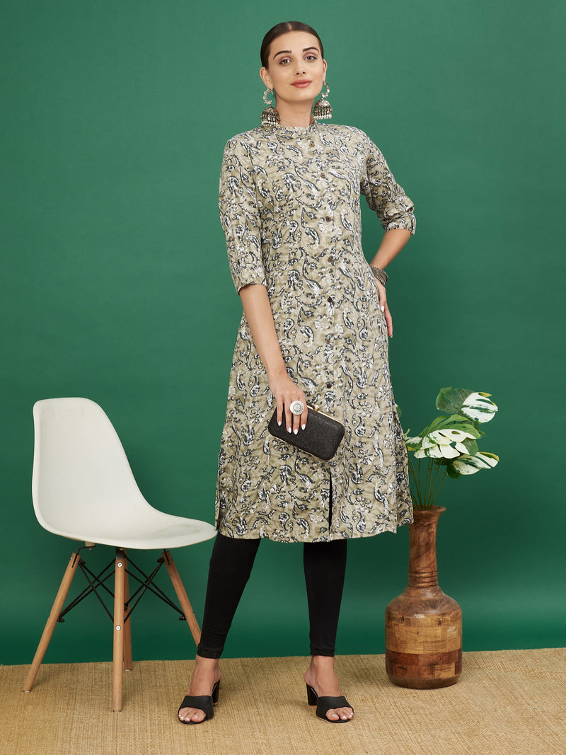 Beige Rayon Kalamkari printed Kurta