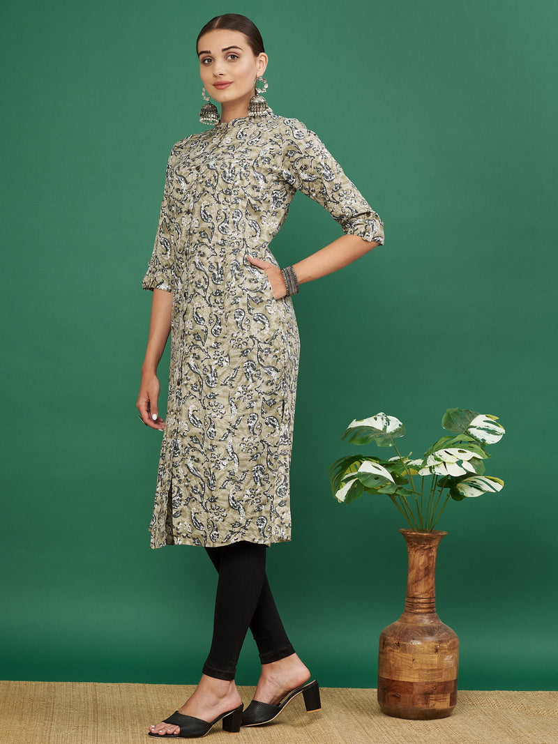 Beige Rayon Kalamkari printed Kurta