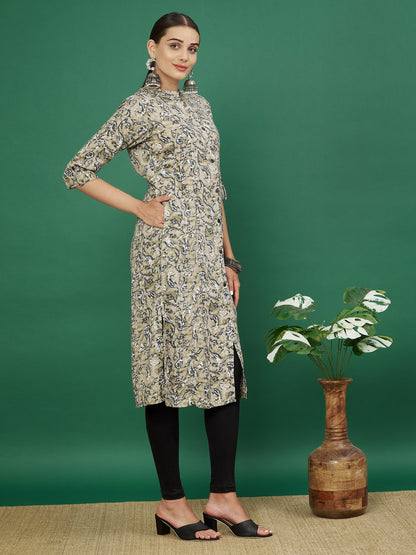 Beige Rayon Kalamkari printed Kurta