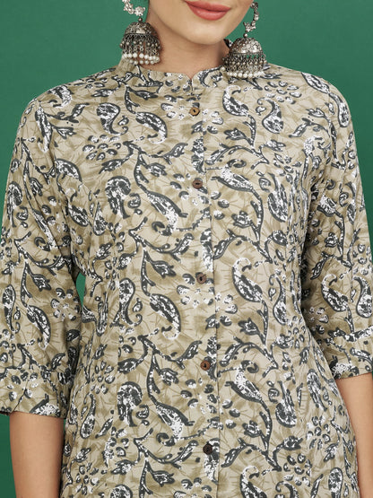 Beige Rayon Kalamkari printed Kurta