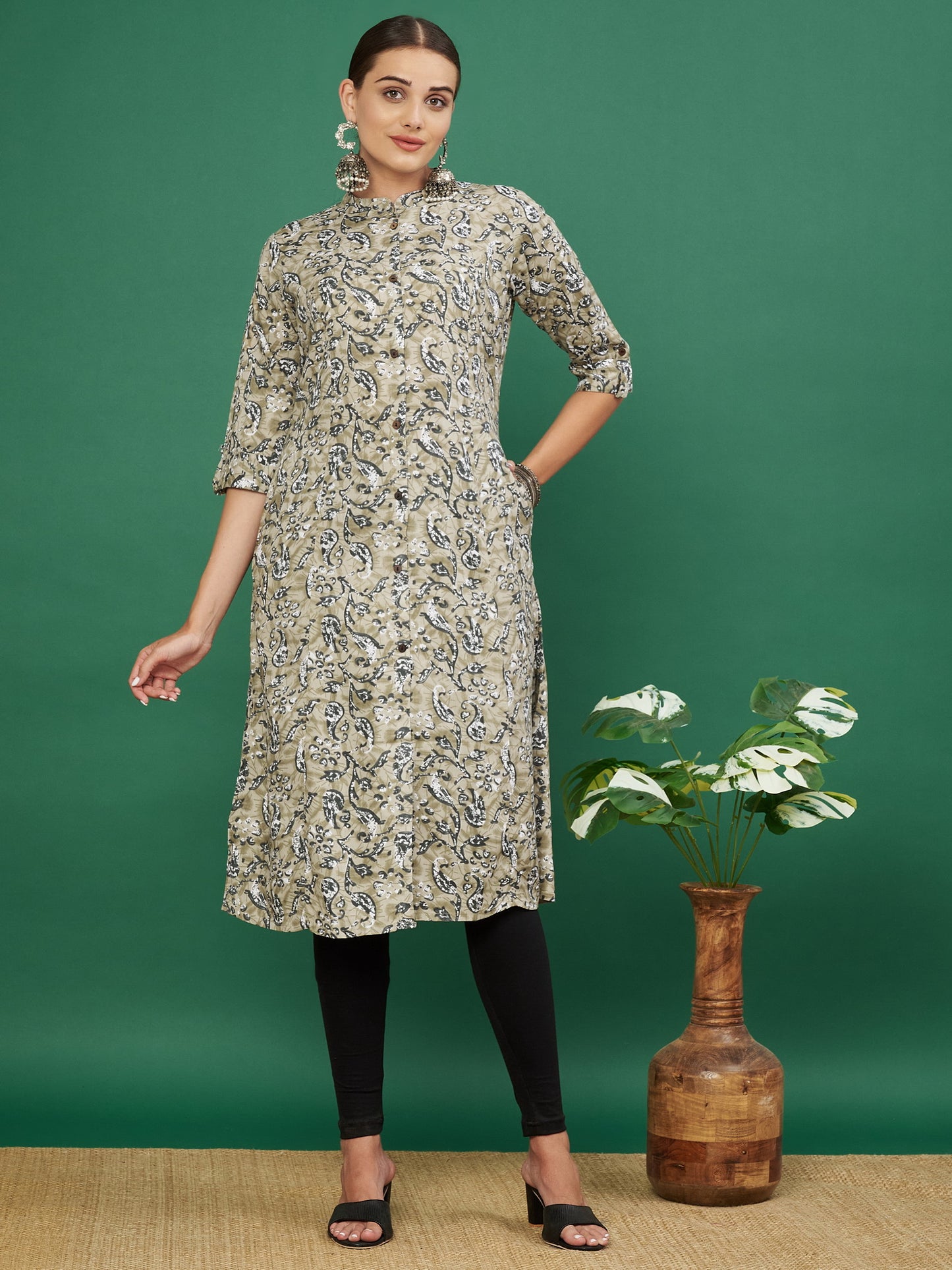 Beige Rayon Kalamkari printed Kurta