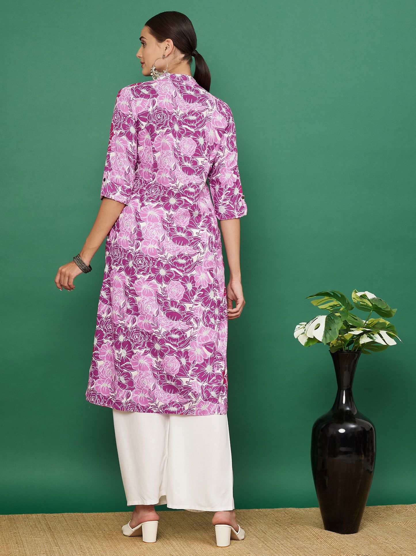 Rani-Pink Rayon Printed Kurta