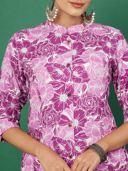 Rani-Pink Rayon Printed Kurta