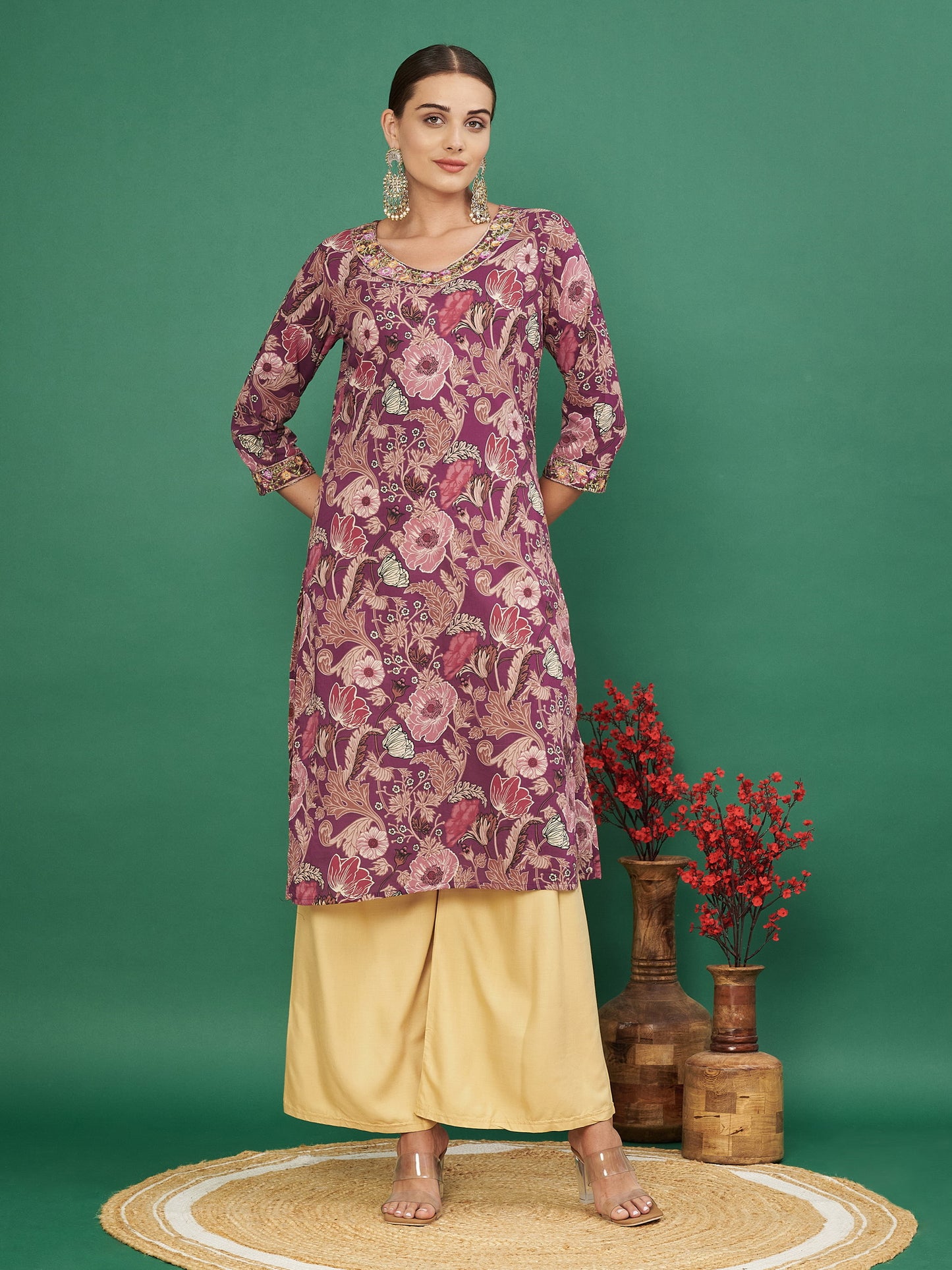 Purple Cotton printed Kurta