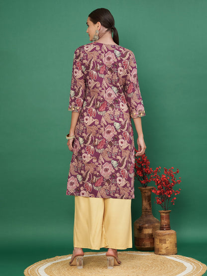 Purple Cotton printed Kurta