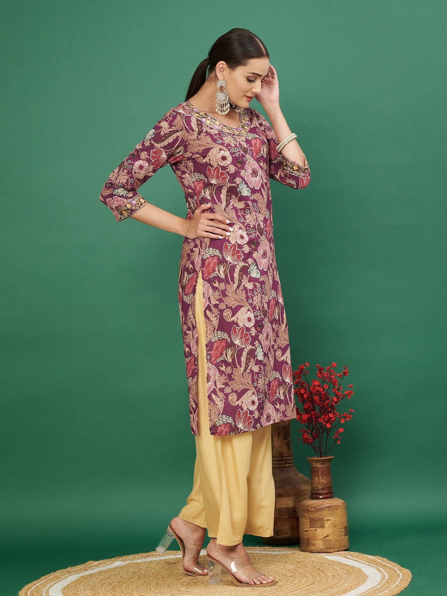 Purple Cotton printed Kurta