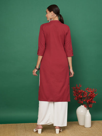 Maroon Cotton Flex Straight Kurta