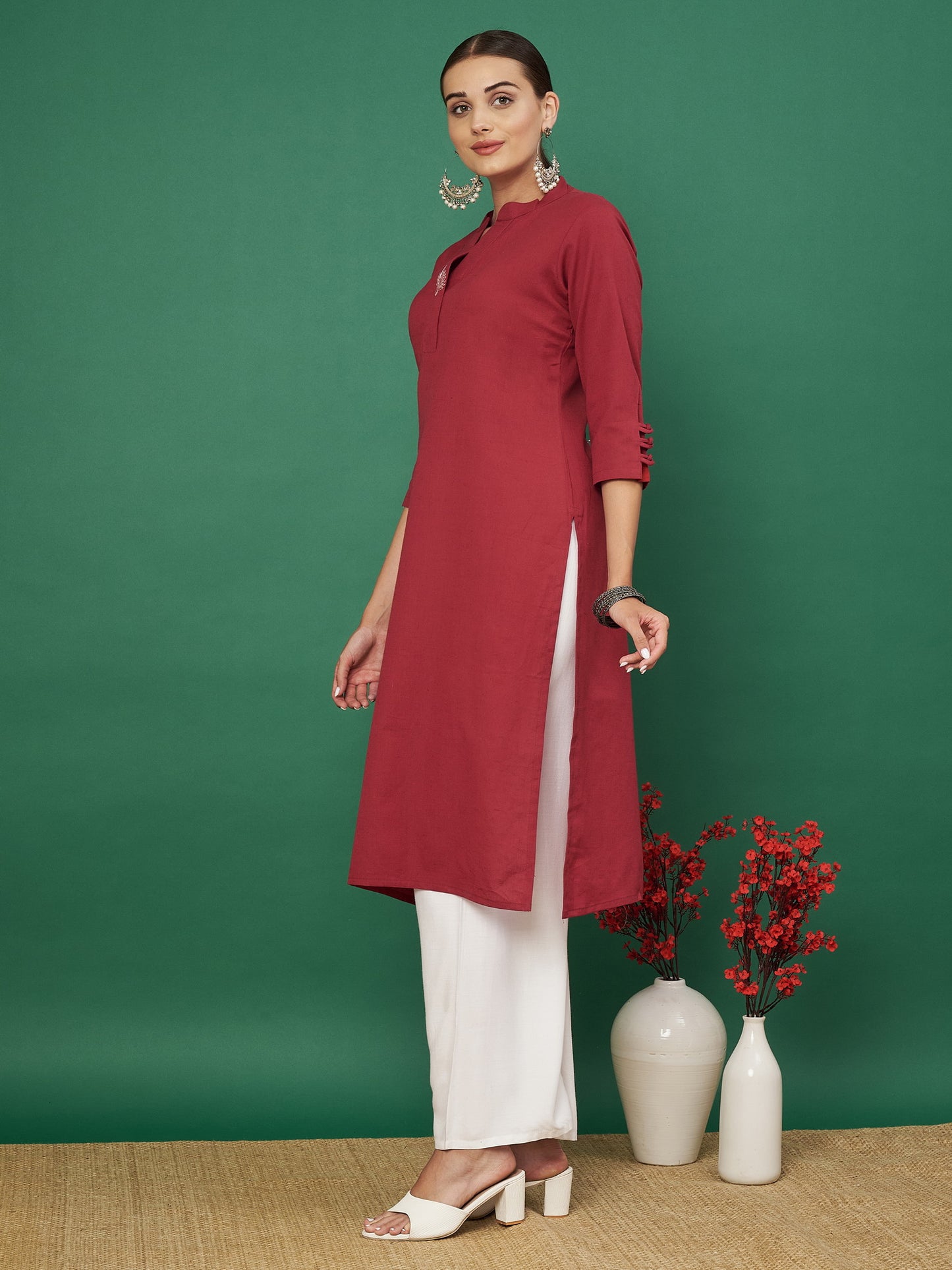 Maroon Cotton Flex Straight Kurta