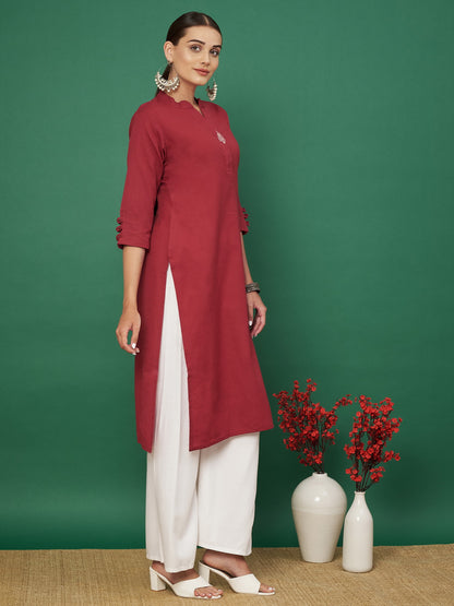 Maroon Cotton Flex Straight Kurta