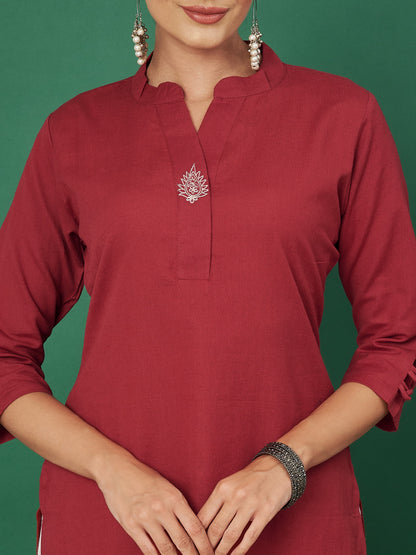 Maroon Cotton Flex Straight Kurta