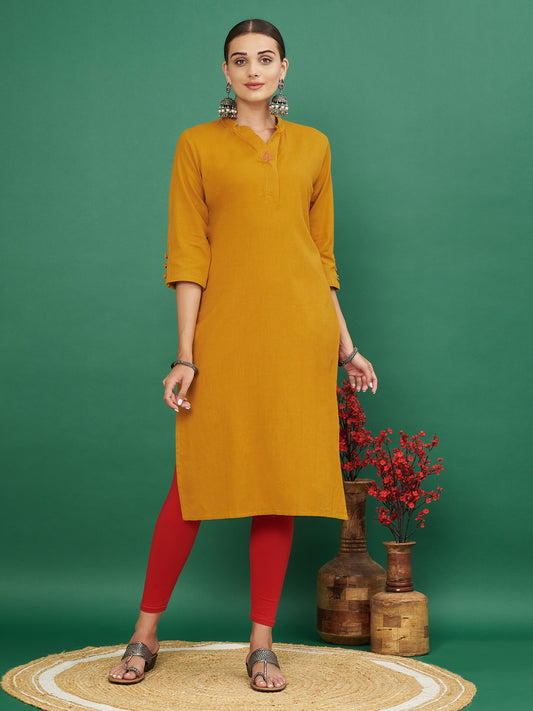 Mustard Cotton Flex Straight Kurta