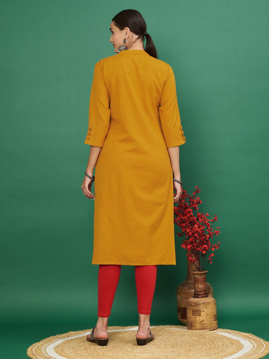 Mustard Cotton Flex Straight Kurta