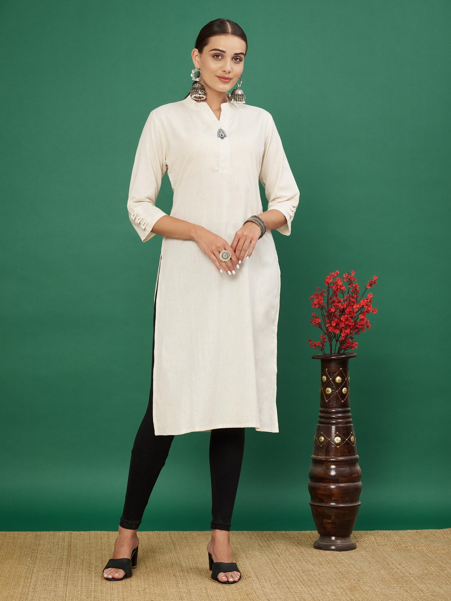 White Cotton Flex Straight Kurta