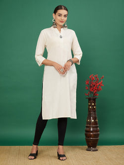 White Cotton Flex Straight Kurta