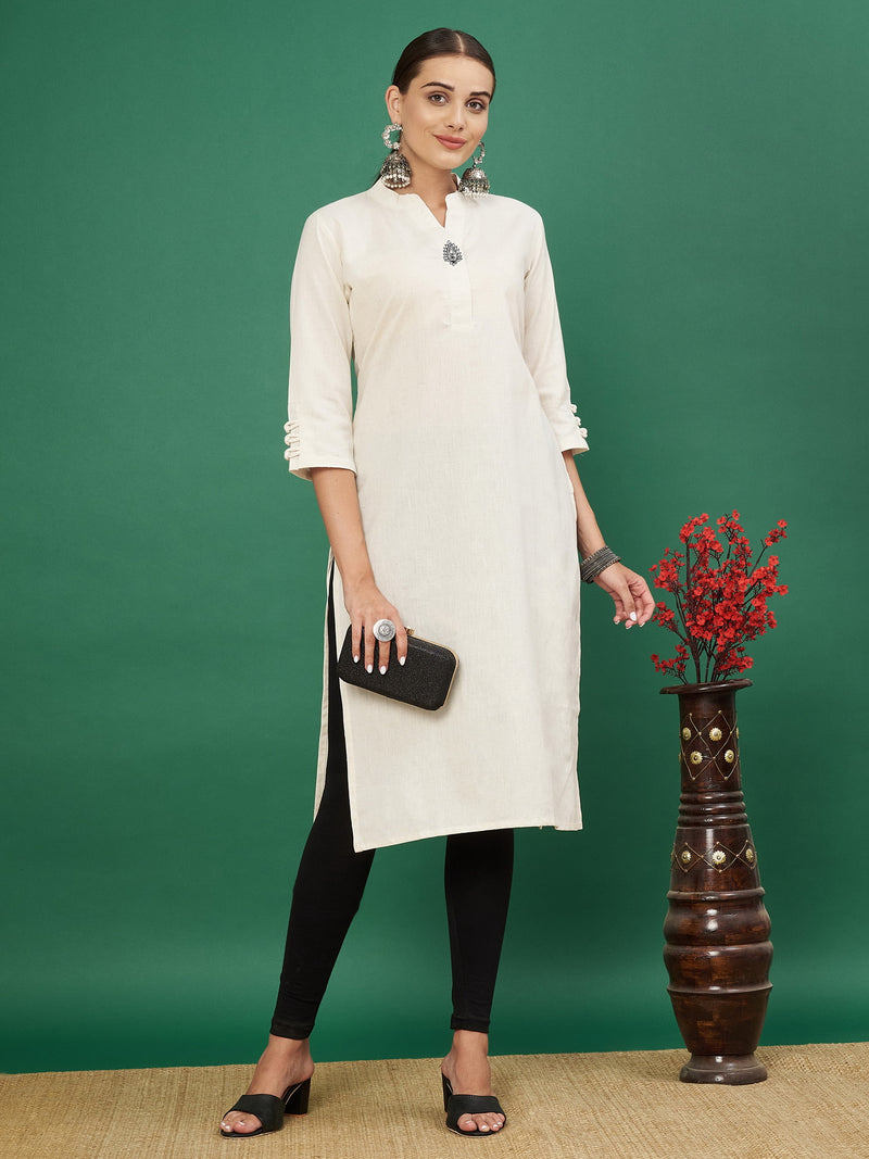 White Cotton Flex Straight Kurta