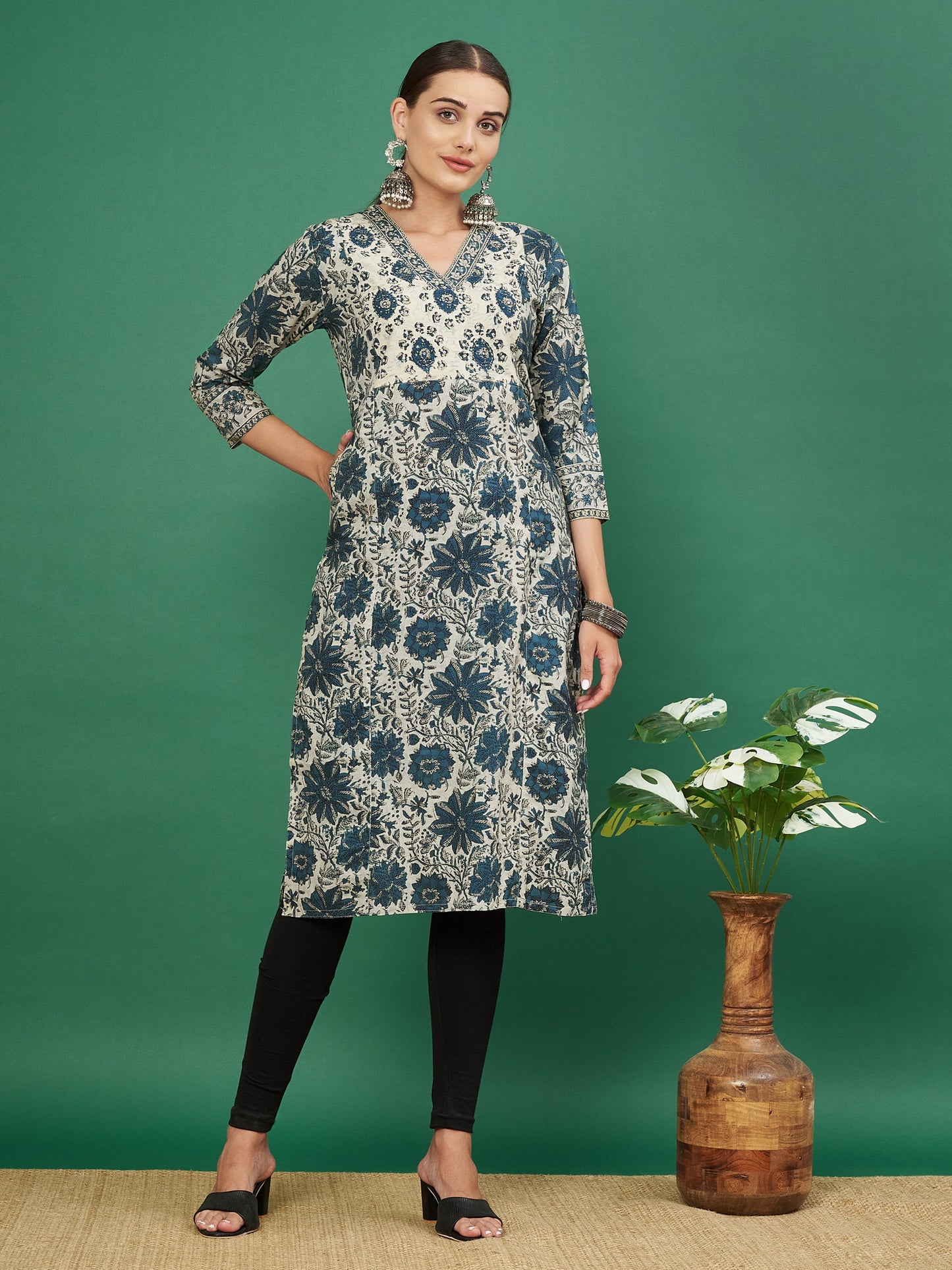 Aqua Cotton Straight Kurta