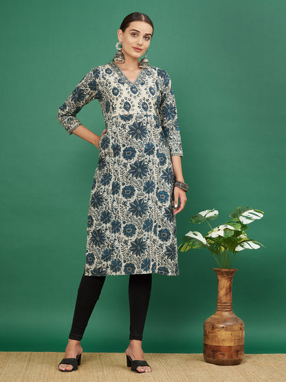 Aqua Cotton Straight Kurta