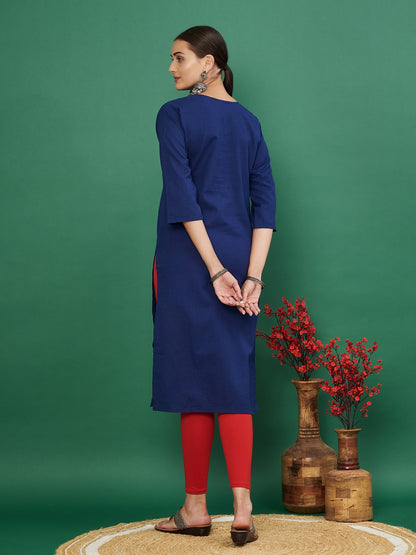 Blue Solid Straight Cotton Flex Kurta