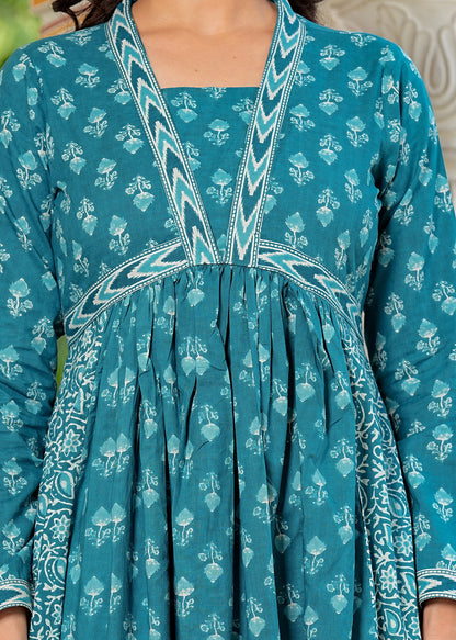 Aqua Blue Printed Cotton Gown