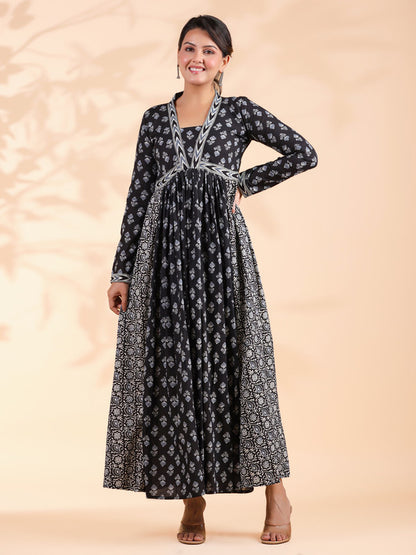 Black Alia Cut Cotton Anarkali Dress