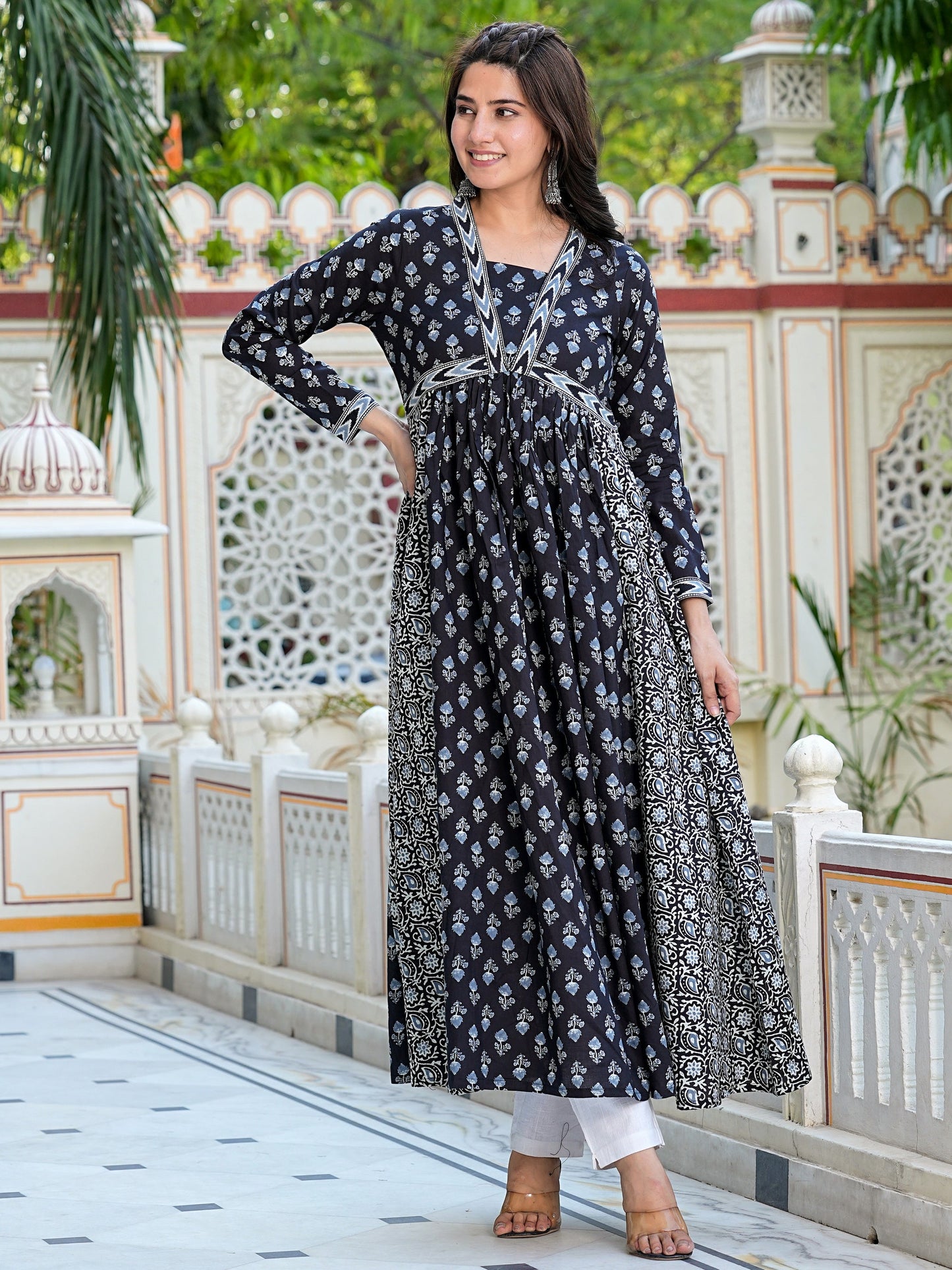 Black Printed Cotton Gown