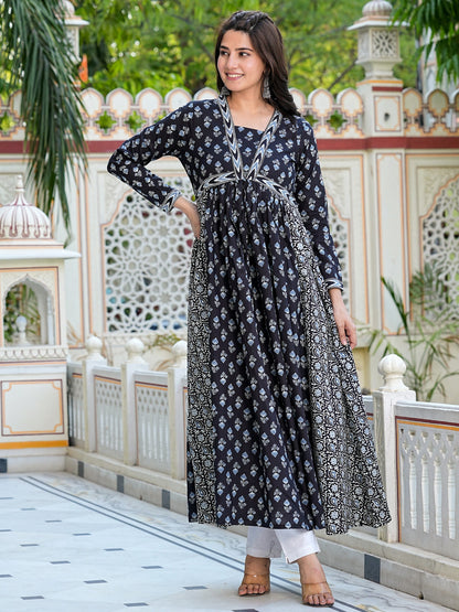 Black Printed Cotton Gown
