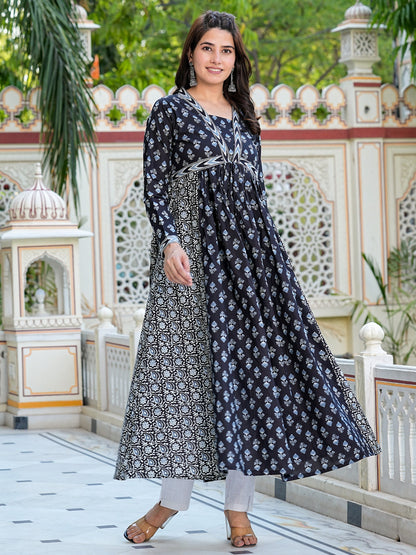 Black Printed Cotton Gown