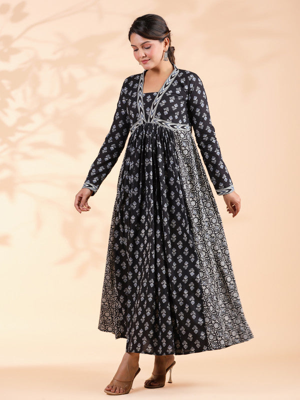 Black Alia Cut Cotton Anarkali Dress